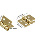 Tiny Brass Hinges Pack Of 50 Pieces Measuring 0.31 By 0.39 Inches For Mini Cabinets Jewelry Boxes Dollhouse DIY Craft With Mounting Screws Great For Small Box Hinges And Tiny Cabinet Doors Zorveiio, showing two close-up brass hinges with dimensions marked.