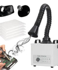 Heavy Duty Laser And Solder Fume Extractor Featuring A Badass 100W Brushless Motor Delivering 200 Cubic Meters Per Hour Of Serious Suction For 3D Maker Workshop Cleanup 110V with black flexible hose and built-in filters.