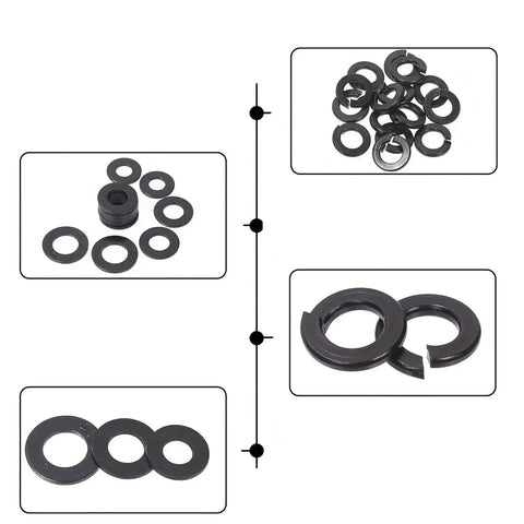 240Pcs Grade 8 Hex Bolts Nuts Washers Assortment Kit With SAE Coarse Thread Black Oxide Fasteners Set For DIY Projects And Auto Repair Durable Precise Thread Design Rugged Ready To Use Hardware Gearhead Approved black oxide washers set