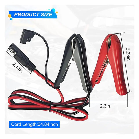 Heavy Duty 3 2FT Alligator To Sae Battery Charging Cable With Thick Insulated Clamps Quick Snap Disconnect For Car Solar Power And Dead Jump Start No Fuss Wiring Setup with measurements.