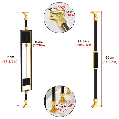 Solid As A Rock Adjustable Aluminum Baluster Spindle Kit for Porch Staircase, showing dimensions and details of posts.