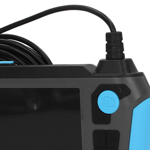 Close-up of the 9mm Dual Camera Industrial Borescope With 4.5 Inch HD Display showing buttons and cable connection.