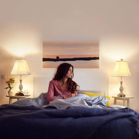 Bedroom with Cozy Farmhouse Table Lamp With Touch Control, 3-Way Dimmable Bedside Desk Lamp, Linen Shade, Built-In 2 USB Ports