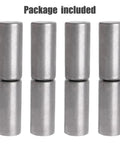 Four steel weldable barrel hinges, 4⅛ x 1 in, silver finish, for metal gates and doors