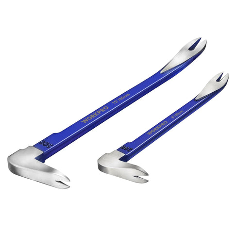 Two Piece Nail Puller Set With 12 Inch Pry Bar And 8 Inch Mini Crowbar for home renovation forged steel tools on white background