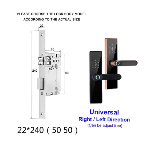 Next Level Smart Door Lock With Fingerprint And Password Plus IC Card Support And Wifi Connectivity Via Tuya App For Remote Access Monitoring size dimensions drawing