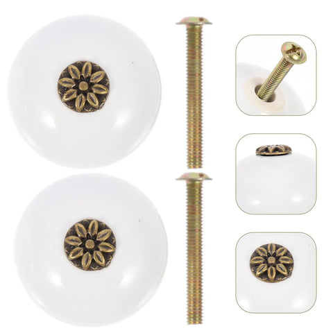 Two Pack Single Hole Dresser Handles For Cabinets And Drawers White Antique Round Door Knobs with screws included