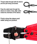 Instructions for using Wire Rope Crimping Tool Up To 2.2mm Swager Crimper with cutting function.