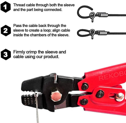 Instructions for using Wire Rope Crimping Tool Up To 2.2mm Swager Crimper with cutting function.