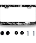 Stainless Steel License Plate Frame With American Flag Eagle Mountains Design For Cars And Trucks Heavy Duty Plate Holder 12.3 By 6.3 Inch Fits Standard US And Canada Vehicles Includes Screws Caps And Washers