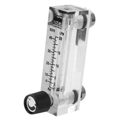 Go-To Adjustable Panel Mount Gas Flow Meter For Welding And Air Systems, Brass Female BSP Quarter Inch Fittings, Clear Acrylic Body.