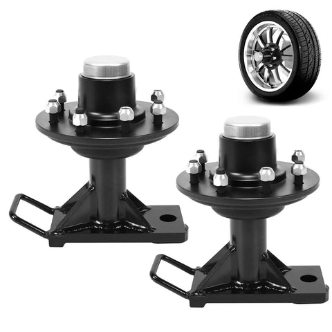 Heavy Duty Shipping Container Wheels With 8x6.5 Lug Kit For Trailer Axles in black, feature dual axle brackets for heavy loads.
