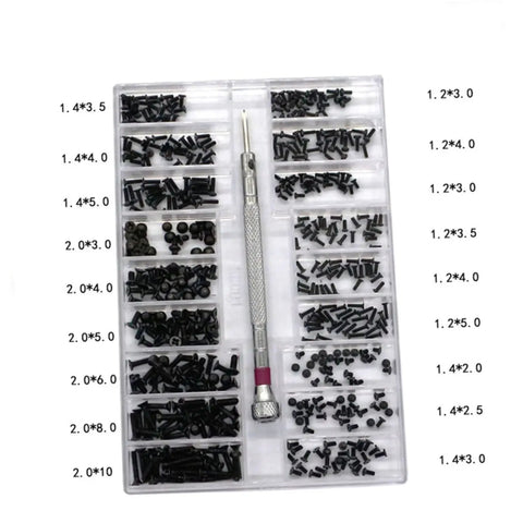 18 Spec Miniature Screw Set Kit with Flat Head Screws in Transparent Case for Glasses and DIY Repairs, Ultra Handy Lightweight Portable Black Screw Assortment for Quick Access and Easy Fixes.