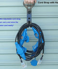 65 Feet Heavy Duty Extension Cord With 13 Evenly Spaced Outlets And Blue Indicator Lights in carrying strap