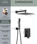 Product dimensions for Matte Black 12-Inch Shower System With Handheld Spray Complete Faucet Set Includes Rough-In Valve Body