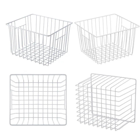 Vibe Shift Your Deep Freeze Setup With Heavy Duty Wire Baskets Acting As Kitchen Storage Organizer Bins For Chest Or Upright Models Refrigerator Dividers With Beefy Handles Four Pack Pearl White - Four white wire baskets.