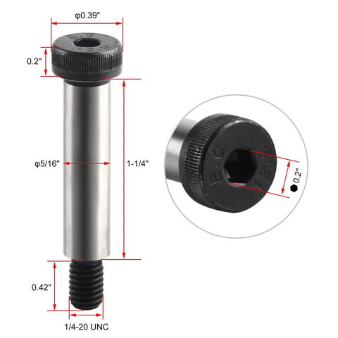 4 Pack Alloy Steel Shoulder Bolts 5/16 Inch Shoulder Diameter 1-1/4 Inch Shoulder Length 1/4-20 UNC Hex Socket Head