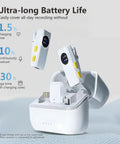 2 Pack Wireless Mini Microphones With Charging Case AI Noise Reduction For iPhone And Android showcasing ultra-long battery life features
