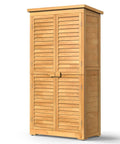 Outdoor Storage Cabinet With Lockable Double Doors And 3 Removable Shelves For Serious Tool Organization, Waterproof Fir Wood Closet Shed