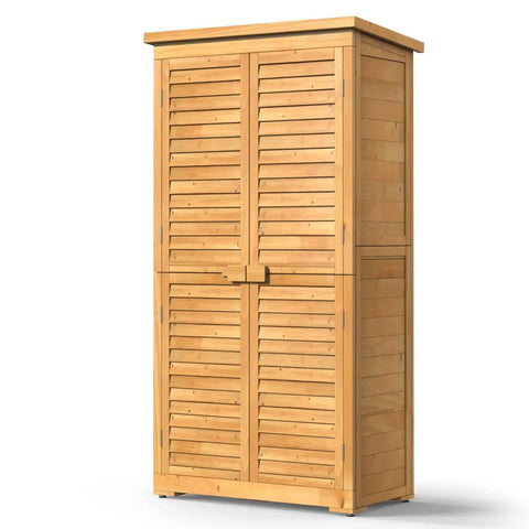 Outdoor Storage Cabinet With Lockable Double Doors And 3 Removable Shelves For Serious Tool Organization, Waterproof Fir Wood Closet Shed