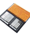 Surface Finish Comparator Set Ra 0.05 to 12.5 Micrometers, 30 hardened steel blocks in open case for tactile roughness checks