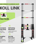 12.5 Ft Telescoping Aluminum Ladder With Dual Triangle Stabilizers, Lightweight Extension Ladder, Heavy Duty 330 Lb Capacity, Beats Wobble Like a Pro From 30 To 10 Degrees, Ideal For Home, Garage, And Roof Access, folded with base handle