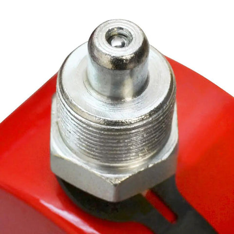 Close-up of Heavy Duty 300 Ton Hydraulic Cylinder Jack Ram Shop Workhorse Featuring Automatic Retraction and Two Inch Stroke valve.