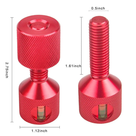 Awesome 4Pcs Two Hole Aluminum Flange Alignment Pins With Built-In Bubble Level For Rock Solid Stable Mechanical Flange Assembly And Install Work Red Black, showing dimensions and details.
