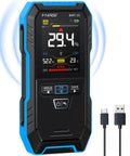 Pinless Wood Moisture Meter WMT-10 Go-To Rechargeable Digital Moisture Tester For Wood Walls Firewood Lumber Concrete And Building Materials With Data Hold And Record Built-In Flashlight Humidity Detector showing screen and USB cable