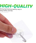 Hand holding a heavy duty adhesive hook set that stays rock solid for easy hanging of clothes and hats in white farm style.