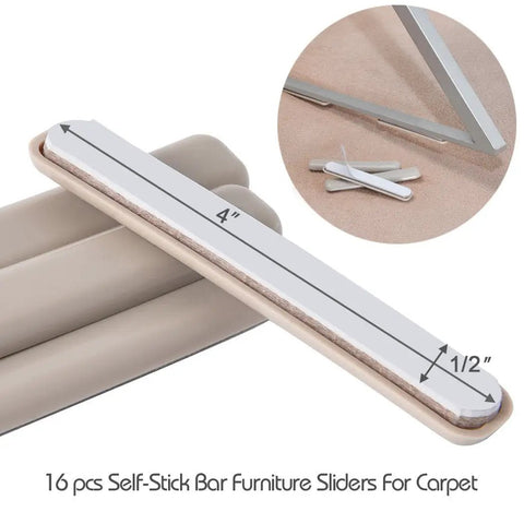 16 Piece Self Stick Furniture Sliders For Carpet Floors Straight Up Heavy Duty Reusable Moving Pads with 4 inch HDPE pads.