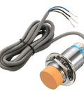 Capacitance Proximity Sensor Switch NPN NO DC 6-36V 300mA 3-wire, 25mm detect distance with cable and orange cap, front view