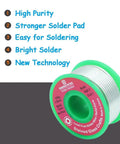 Image showing a spool of 3.0mm Lead Free Solder Wire For Stained Glass Crafting, Solid Core No Flux Solder For Glass Art, Sn99 Ag0.3 Cu0.7 RoHS, 0.12 Inch Diameter with highlighted features including high purity and bright solder.