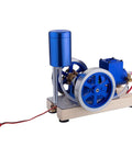 Water Cooled Hit And Miss Engine Model For Teens 14 Plus A Vintage Style Science Kit With Base Fuel Tank Piping And Hands On Activation For Realistic STEM Learning, blue metal on wood base