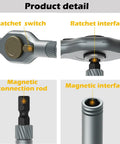 24 In 1 Magnetic Ratchet Screwdriver Set S2 Steel Bits showing ratchet switch and magnetic connection details for easy use.
