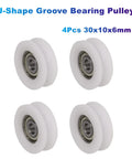 4 Pack U Shape Groove Bearing Pulleys 30x10x6mm Nylon Wheel For Track Sliding Doors And Windows Transmission Parts Durable Double Groove Bearing For Quiet Smooth And Parallel Movement, white pulleys
