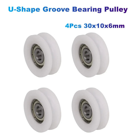 4 Pack U Shape Groove Bearing Pulleys 30x10x6mm Nylon Wheel For Track Sliding Doors And Windows Transmission Parts Durable Double Groove Bearing For Quiet Smooth And Parallel Movement, white pulleys