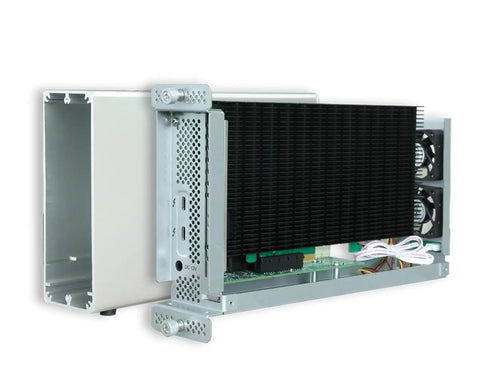 Straight Fire Four M2 Nvme Raid Enclosure With Thunderbolt 3 Hella Fast Storage For Pros showing side view with heat sinks and ports.