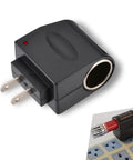 Built Tough AC To DC Car Converter Outlet 12 Volt 500mA Cigarette Lighter Socket Adapter in black, side view with plug.
