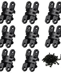 8 Pack Professional Grade Rock Solid Invisible Hidden Door Hinges With 180 Degree Full Swing For Secret Door And Concealed Cabinet Setup Featuring Smooth Operation, black hinges and screws.