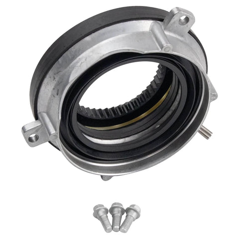 Front view of Front Wheel Bearing And Hub Assembly Kit For Ford F-150 4WD 2015 2016 2017 Including Four Piece Drop In Set With Two Front Auto Lock Hub Actuators And Two Front Wheel Bearings And Hubs For Lariat XL XLT King Ranch Limited Platinum SSV with mounting bolts visible.