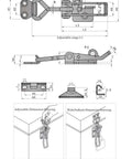 Adjustable 75 To 95mm Stainless Steel Cabinet Latch Lock With Lever Handle Toggle technical drawing and dimensions
