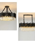 Stylish Black Stainless Steel LED Crystal Pendant Light Dope Design Bright Cold White Hanging Fixture For Living Room Dining Hall Kitchen Loft Space Premium Lighting Upgrade That Elevates Your Vibe And Glows Smooth All Night Long, featuring two angles with intricate crystal accents.