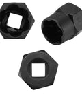 Three views of 11 Piece Twist Socket Set For Damaged Bolts And Lug Nuts 9mm To 19mm Nut Remover Kit With Punch Rod, black finish
