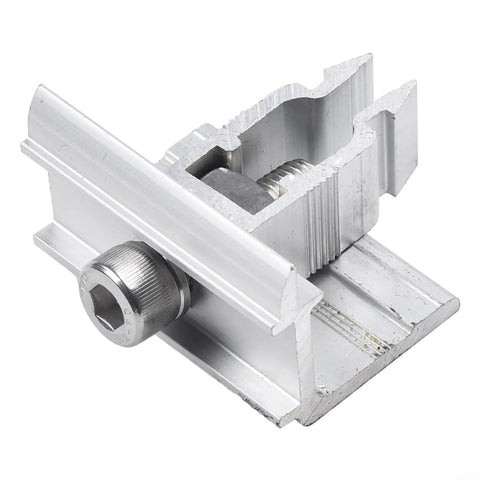 Slick Stainless Steel Solar Panel End Clamp for 30 to 50mm Frame with Quick Click Mounting Clip, detailed view showing internal mechanism.