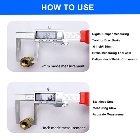 Disc Brake Rotor Micrometer Digital Caliper Measuring Tool for Disc Brake 6 Inch 150mm with Inch Metric Conversion in use