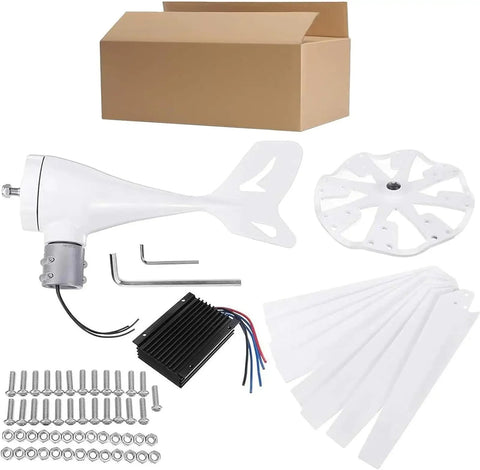 Components of Massive 20000W Wind Turbine Generator Kit With 8 Blades And MPPT Controller, including blades and housing.