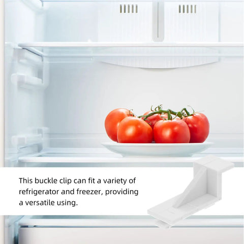White Plastic Fridge Shelf Clips Set Of 10 For Freezers And Refrigerators, shelf clip beside tomatoes inside fridge
