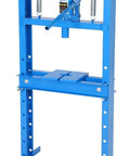 12 Ton Hydraulic Shop Press With Adjustable Table Heavy Duty Steel H Frame For Auto Repair, blue metal construction.