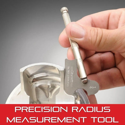 Hand using Small Steel Rule With Holder In Protective Case For Tight Spots Professional Grade Precision Measuring Tool on metal surface
